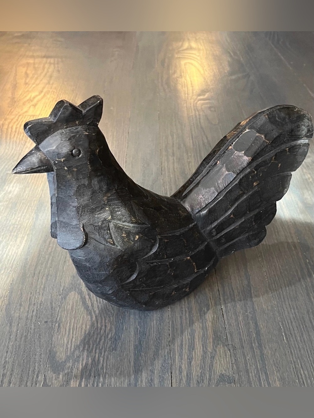 Hand-Carved Black Wooden Rooster Sculpture - Decorative Home Art - Picture 2 of 7